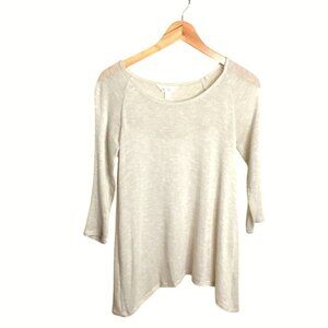 Decree Womens Beige Lightweight Knit Sheer Sweater Pleated Flowly Back Panel